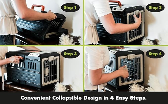 USA Pet Carrier &amp; Crate 26" - Premium Collapsible Design for Medium Cats and Dogs - Portable Kennel for Indoor/Outdoor Use - 360-Degree Ventilation &amp; Hard Plastic Wall Protection