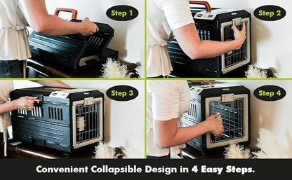 USA Pet Carrier &amp; Crate 26" - Premium Collapsible Design for Medium Cats and Dogs - Portable Kennel for Indoor/Outdoor Use - 360-Degree Ventilation &amp; Hard Plastic Wall Protection