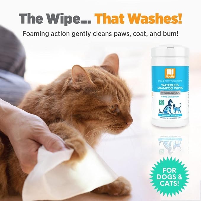 Nootie Waterless Shampoo Wipes for Dogs &amp; Cats (70 Wipes, Sweet Pea &amp; Vanilla)