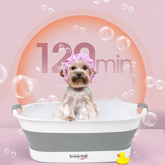 Collapsible Dog Bath Tub for Small Dogs &amp; Cats, Portable Puppy Bath Tub with Water Drain Plug, Space Saving Foldable Pet Bathtub for Indoor &amp; Outdoor Use, Grey