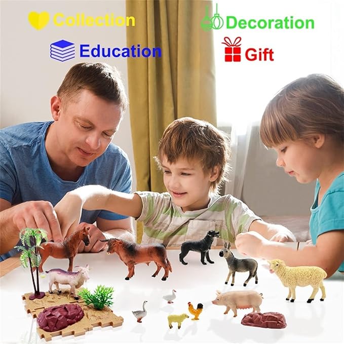 Farm Animal Figurines, Realistic Plastic Animals Toys with Fences Building Blocks, Farm Figures Playset Educational Birthday Gift for Kids &amp; Toddlers, 53 PCS
