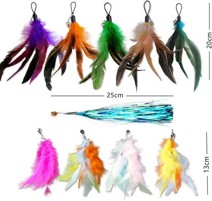 LogFaadCoi 10-Pack of Vibrant Feathered Cat Toy Refills: Perfect Wand Attachments for Indoor Cats, Enhance Your Pet&