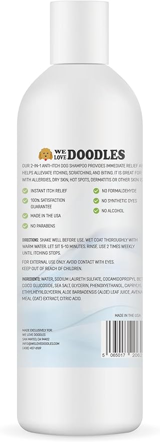 Premium Anti Itch Dog Shampoo for Sensitive Skin, Made in USA, Dry Skin Treatment for Dogs, Great for Allergies, Itching, Hot Spots, Natural Ingredients &amp; Allergy Relief, 16 OZ [We Love Doodles]