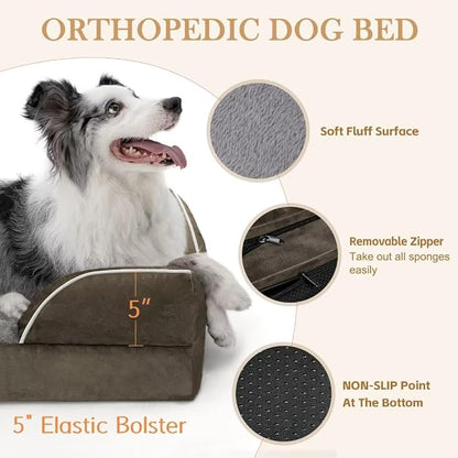 Comfort Expression Orthopedic Dog Beds for Extra Large Dogs, Memory Foam Dog Beds Jumbo Breed, Waterproof Dogs Beds with Bolster &amp; Removable Cover(Olive Green)