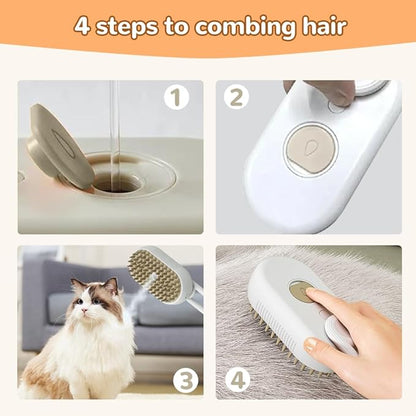 Pet Steam Groomer Brush Electric,2025 Electric Cat Grooming Brush for Massaging and Cleaning Shedding Pets Hair,3 in 1 Pet Steam Brushes Hair Removal Comb for Cats Dogs (2PCS)