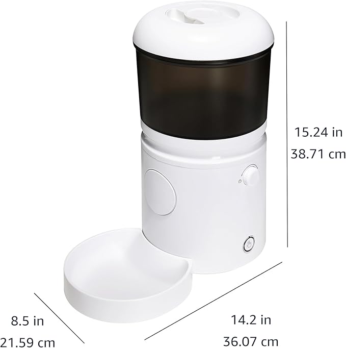 Amazon Basics Automatic Feeder for Cats and Dogs with Speed &amp; Portion Control, 4L Capacity, White