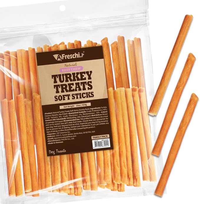 Afreschi Soft Turkey Stick Dog Treats – 16oz, USA-Sourced Trukey, All-Natural, Hypoallergenic, High-Protein, Low-Fat, Healthy &amp; Easily Digestible, Puppy &amp; Training Snack