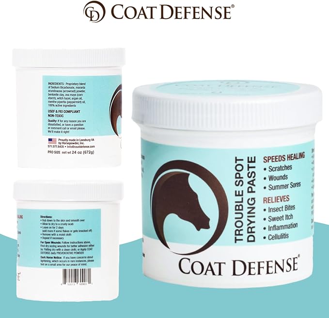 COAT DEFENSE Trouble Spot Drying Paste for Horses - Natural Equine Wound Care That Provides Safe &amp; Effective Relief from Scratches, Sweet Itch, Summer Sores, Proud Flesh, Mud Fever, Girth Rot (24 Oz)
