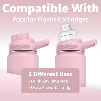 Chill Oasis Water Bottle | Compatible With Popular Flavor Cartridges | BPA Free, Leak Proof, Double-Walled Vacuum Insulated Stainless Steel, and Dishwasher Safe | Cold for 24 Hours (Pink, 12oz)