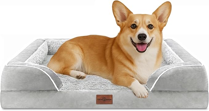 Comfort Expression Medium Dog Beds Waterproof Orthopedic Foam Dog Sofa Beds for Medium Large Dogs Comfy Pet Bed with Washable Removable Cover &amp; Non-Slip Bottom(Medium,Grey White)