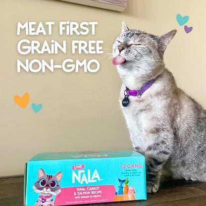 LOVE, NALA - Natural Adult Cat Wet Food - Pate Tuna, Carrot, &amp; Salmon Recipe - Grain Free, Non-GMO, Digestive Fiber Blend, Minerals, Vitamins - 12 Pack 2.4 lbs.