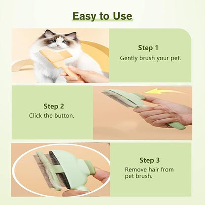 2PCS Self CleaningPetComb Grooming Brush,PetComb for Dogs &amp; Cats, Brush for Cats, Cat dog comb Pet Grooming for Massaging and Cleaning Shedding Hair (Green+Yellow)