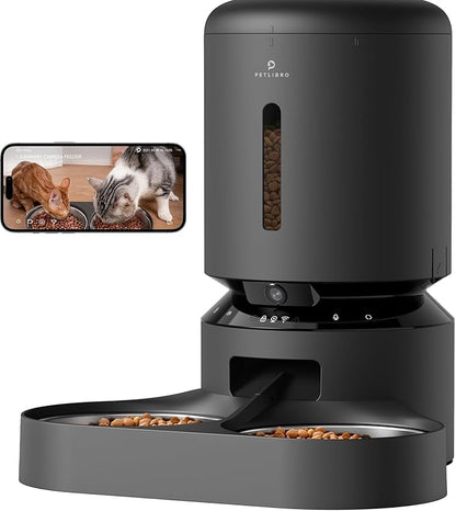 PETLIBRO Automatic Cat Feeder with Camera for Two Cats, 1080P HD Video with Night Vision, 5G WiFi Pet Feeder with 2-Way Audio for Cat &amp; Dog, Low Food &amp; Motion &amp; Sound Alerts, Dual Tray, Black 5L