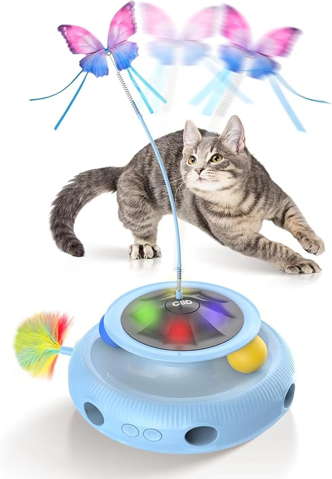 Automatic Interactive Cat Toys for Indoor Cats &amp; Bored Adults - Kitten Toys with Fluttering Butterfly, Ambush Feather &amp; Track Balls - Exercise &amp; Stimulation for Playful Cats (Sky Blue)