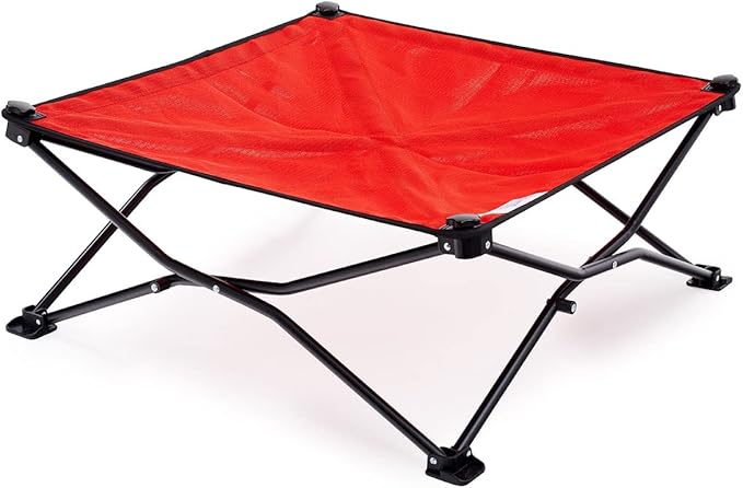 Coolaroo On-The-Go Elevated Dog Bed - Foldable Pop-Up Travel Dog Bed with Breathable, Moisture-Resistant Fabric, Carry Bag Included, Lightweight &amp; Portable, Red, Medium