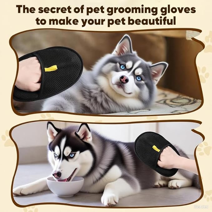 2025 Upgraded Pet Hair Removal Glove |Double-Sided – Reusable Grooming &amp; Bathing Glove for Dogs and Cats |Soft Silcone Touch |Easy Deshedding and Cleaning Mitt (Black, 3 PCS)