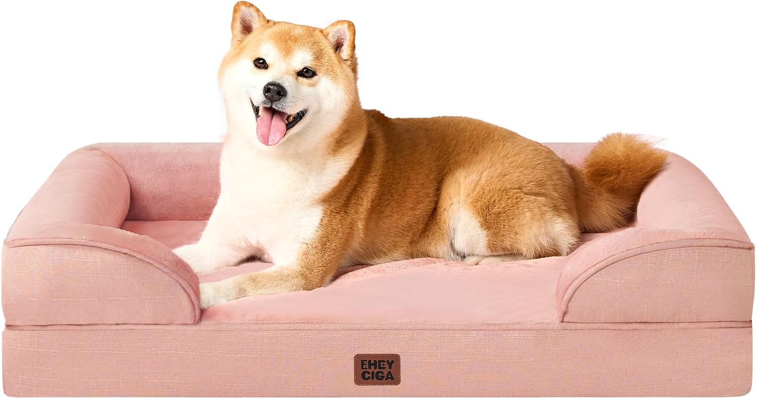 EHEYCIGA Orthopedic Dog Beds for Extra Large Dogs 44x32Inch, Waterproof Memory Foam XL Pet Bed with Sides, Non-Slip and Egg-Crate Foam Big Dog Couch Bed with Washable Removable Cover, Grey