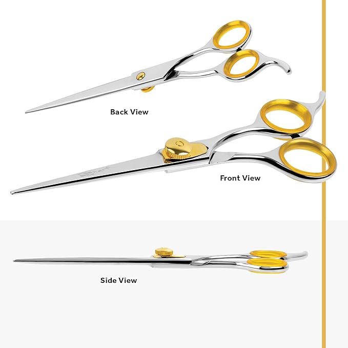 Sharf Gold Touch Pet Grooming Shear | Straight Cat &amp; Dog Grooming Scissors | 6.5 Inch | 440c Japanese Stainless Steel Pet Dog Shearing Scissors | Animal Shears with Removable Comfort Rings