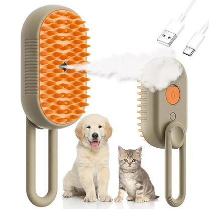 4 in 1 Cat Steam Brush Rechargeable pet spray comb Steam Brush for Cats and Dogs, Massage, Cleaning, Shedding &amp; Combing Multifunctional Hair Removal Anti Static Grooming Tool for home (Beige)