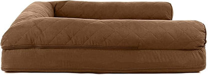 Furhaven Cooling Gel Dog Bed for Large Dogs w/ Removable Bolsters &amp; Washable Cover, For Dogs Up to 95 lbs - Quilted Sofa - Toasted Brown, Jumbo/XL