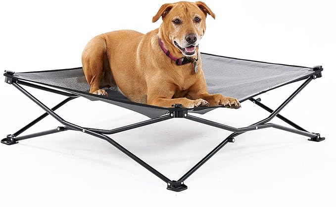 Coolaroo On-The-Go Elevated Dog Bed - Foldable Pop-Up Travel Dog Bed with Breathable, Moisture-Resistant Fabric, Carry Bag Included, Lightweight &amp; Portable, Steel Gray, Large