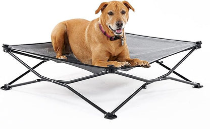 Coolaroo On-The-Go Elevated Dog Bed - Foldable Pop-Up Travel Dog Bed with Breathable, Moisture-Resistant Fabric, Carry Bag Included, Lightweight &amp; Portable, Steel Gray, Large