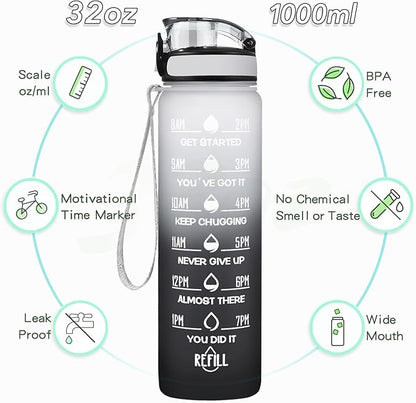 Enerbone Water Bottle, Leakproof BPA &amp; Toxic Free, Motivational Water Bottle with Times to Drink and Straw, Fitness Sports Water Bottle with Strap for Office, Gym, Outdoor Sports