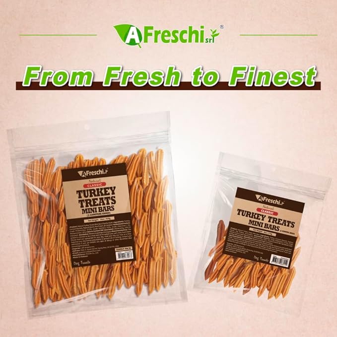 Afreschi Natural Turkey Treats Mini Bars – 6 oz, USA-Sourced Trukey, All-Natural, Hypoallergenic, Low-Fat, Healthy &amp; Easily Digestible, Puppy &amp; Training Snack