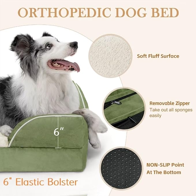Comfort Expression XXL Orthopedic Dog Bed for Extra Large Dogs, Orthopedic Foam Dog Beds Washable, Waterproof Pet Sofa Couch with Removable Cover &amp; Non-Slip Bottom(XX-Large,Light Green)