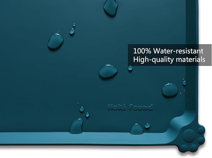 Hoki Found L Silicone Pet Food Mats - Non Slip Dog Cat Bowl Placemats - Waterproof Dog Cat Food Mats - For Carpet &amp; Sicilian Ocean