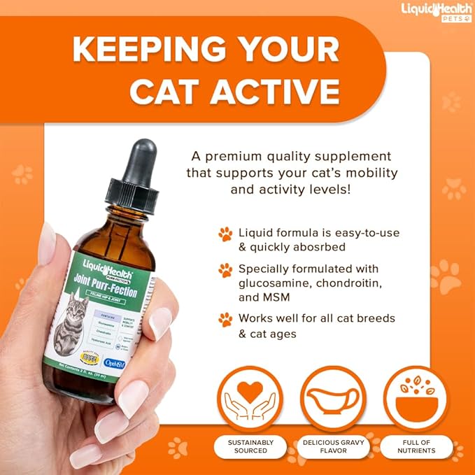 LIQUIDHEALTH Pets K9 Glucosamine Chondroitin Supplement for Dogs &amp; Puppies &amp; Joint Purr-Fection Hip &amp; Joint Glucosamine Drops for Cats &amp; Kittens - Pet Health Supplement Bundle for Mobility, USA Made