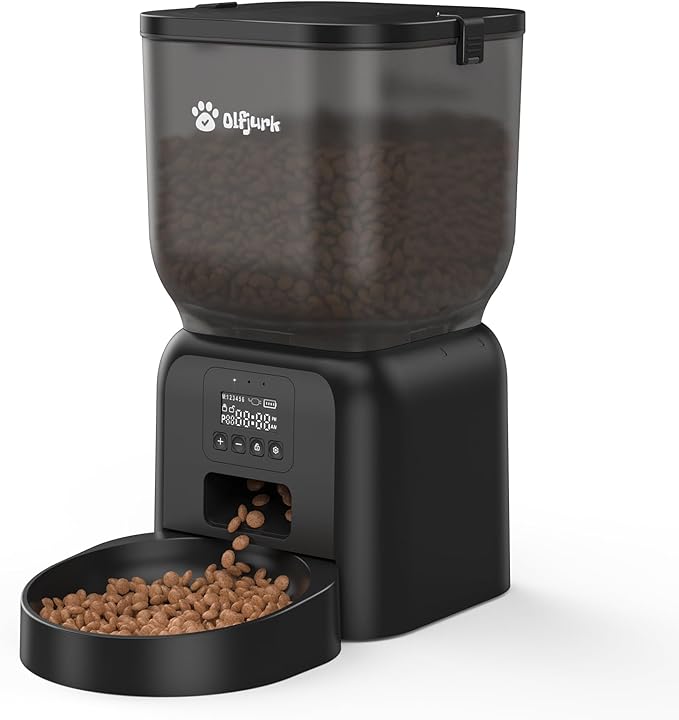 Automatic Dog &amp; Cat Feeder with Freshness Preservation, 4L Timed Cat Feeder with LCD Screen.Up to 6 Meals Per Day and 1-15 Portion for Cats &amp; Dog (Black)