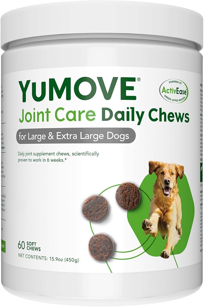 YuMOVE Hip &amp; Joint Supplement for Dogs - with Glucosamine Chondroiton, Green Lipped Mussel, Hyaluronic Acid, and Omega 3 Joint Supplement for Stiffness and Mobility 60 Chews (Large/XL Dogs)