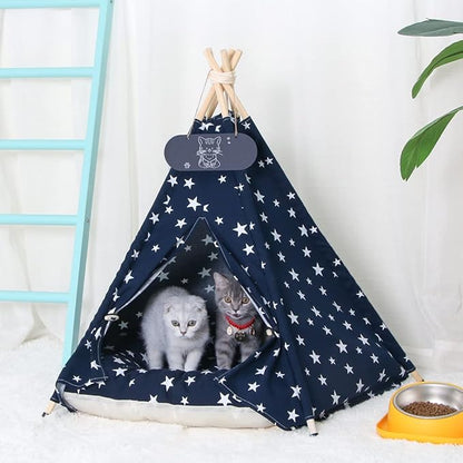 Pet Teepee Tent for Dogs &amp; Cats Dog Bed with Thick Cushion Puppies Play House Removable and Washable 20x20x24Inch