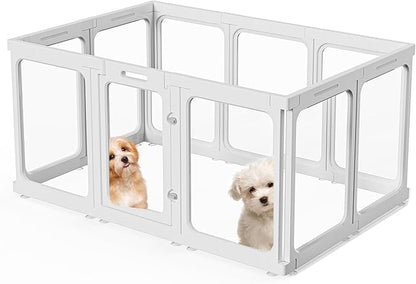 Clear Acrylic Dog Playpen with Door, for Puppy Cat Rabbit Transparent Pet Pen, Dog Playpen Indoor, Dog Fence, Easy Assemble &amp; Cleaning Dog Pen for Small &amp; Medium Dogs (23.6“ Height, 10PCS)