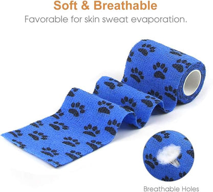 AUPCON Vet Wrap Cohesive Bandages Bulk Self Adhesive Bandage Wrap Self Adherent Wrap Non-Woven for Dogs Pet Animals &amp; Ankle Sprains &amp; Swelling (3 Inch Blue Claw)