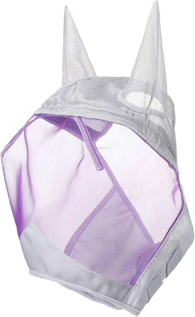 Harrison Howard CareMaster Horse Fly Mask Half Face with Ears Silver/Purple Retro Small Pony