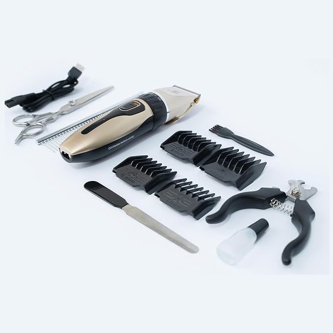 Grooming Kit for Dogs at Home - Rechargeable Low Noise Cat and Dog Shavers &amp; Clippers for Grooming Thick Hair - Cordless Grooming Clippers Includes Pet Hair Clippers, Nail Trimmer, Shears &amp; Bath Brush