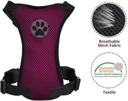 SlowTon Dog Seat Belt Harness for Car, Dog Car Harness Adjustable Mesh Breathable &amp; Dog Seatbelt Safety Tether with Elastic Bungee for Small Medium Large Pets(Burgundy, Single Clip, L)