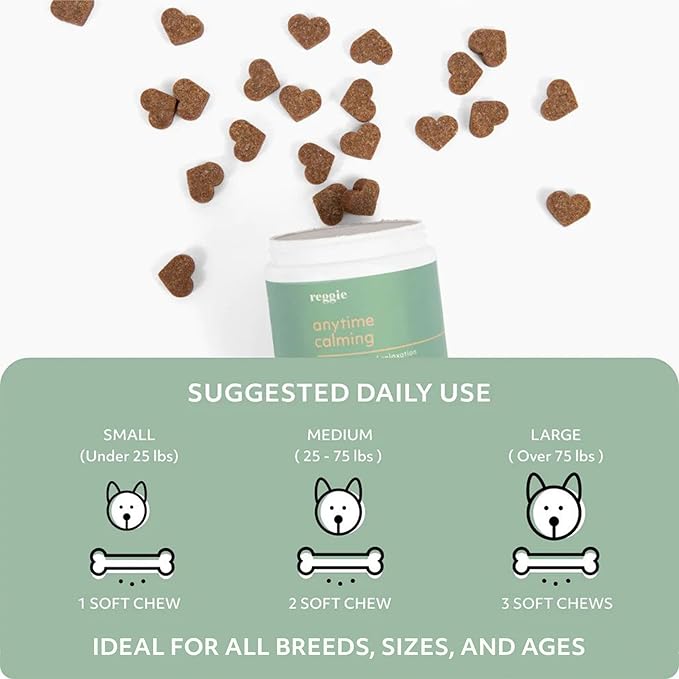 Reggie Anytime Calming Chews for Dogs | Natural Calming Dog Treats to Reduce Hyperactivity, Separation Anxiety, &amp; Stress | Vet-Approved &amp; Ideal for All Ages, Breeds, and Sizes (120 Count)