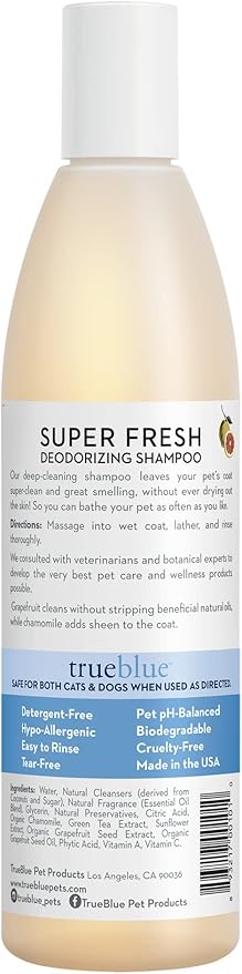 TrueBlue Grapefruit &amp; Chamomile Deodorizing Dog Shampoo – Cleansing Wash, Moisturizing – Toxin Free, Natural Botanical Blend – Tearless – 12 Fl. Oz.