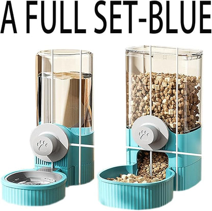 Hanging Automatic Bunny Food Water Dispenser, Gravity Rabbit Cage Feeder and Water Dispenser Ferret Cages Accessories, Cage Cat Food Bowl, for Chinchilla Guinea Pig Hedgehog (Grey)