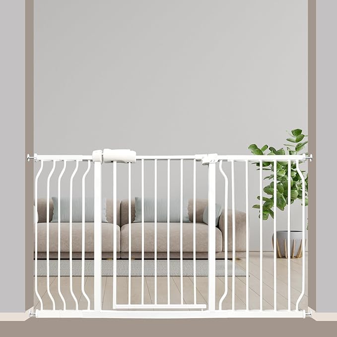 Extra Wide Baby Gate 53-57.5 Inch, Tension Mounted No Drilling, Auto Close Indoor Safety Gate for Stairs &amp; Doorways - Metal Design for Kids and Pets, White