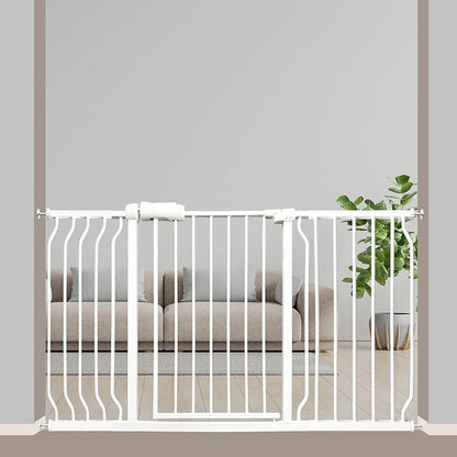 Extra Wide Baby Gate 53-57.5 Inch, Tension Mounted No Drilling, Auto Close Indoor Safety Gate for Stairs &amp; Doorways - Metal Design for Kids and Pets, White