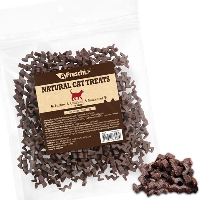 Afreschi Natural Cat Treats Turkey &amp; Chicken &amp; Mackerel W Shape 6 oz, All-Natural, High-Protein, Grain-Free, Healthy, Low-Fat, Easily Digestible