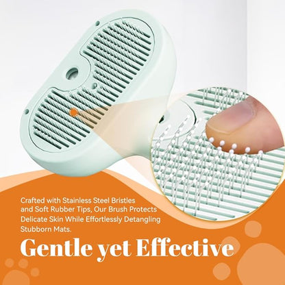 Cat Steam Brush, 3 in 1 Pet Spray Hair Removal Comb for Shedding &amp; Grooming, Pet Grooming Brush with Spray, One-Click Release Button and Tank, Spritz Defur Comb for Cats Dogs, Effective(White)