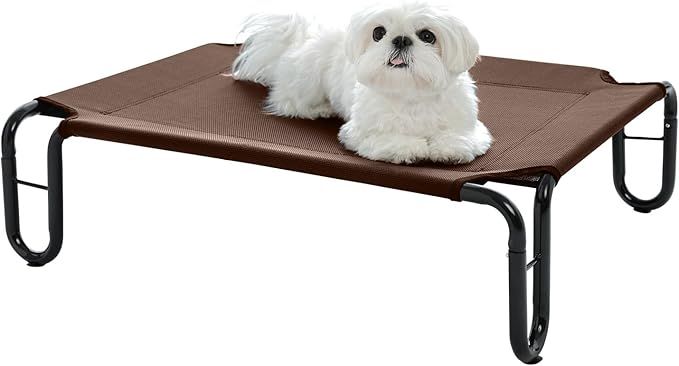 pettycare Elevated Outdoor Dog Bed - Raised Cots Beds for Small Dogs, Waterproof Pet Hommock Easy to Assemble, Cooling with Teslin Mesh, Durable, Non Slip, Indoor &amp; Outdoor, Up to 35 lbs, Brown