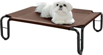 pettycare Elevated Outdoor Dog Bed - Raised Cots Beds for Small Dogs, Waterproof Pet Hommock Easy to Assemble, Cooling with Teslin Mesh, Durable, Non Slip, Indoor &amp; Outdoor, Up to 35 lbs, Brown