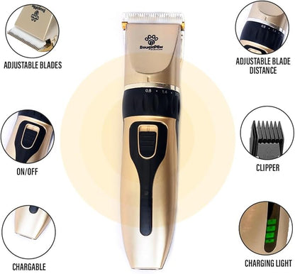 Grooming Kit for Dogs at Home - Rechargeable Low Noise Cat and Dog Shavers &amp; Clippers for Grooming Thick Hair - Cordless Grooming Clippers Includes Pet Hair Clippers, Nail Trimmer, Shears &amp; Bath Brush