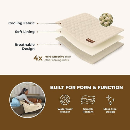 Dog Cooling Mat- Ice Silk Summer Comfort, Self Cooling, Non-Slip Dog Pad, Durable &amp; Washable, Mat for Extra Large Dogs 85x115 cm, Support Shelter Dogs with Every Purchase (Beige)